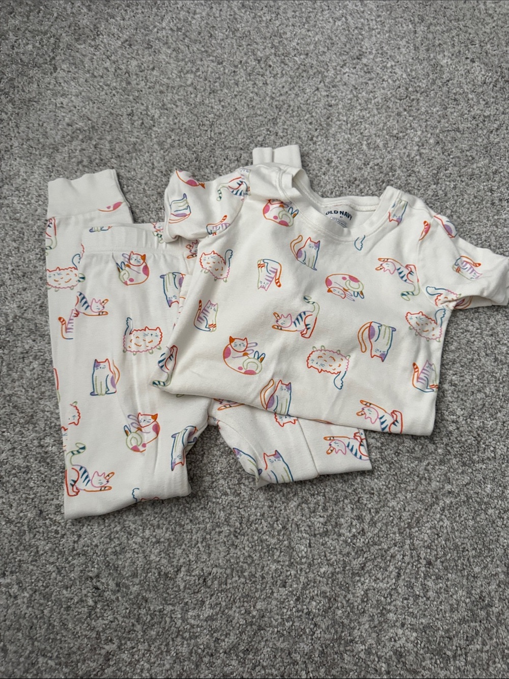 Old Navy Cream Kids Pajama Set with Colorful Rainbow Cat Motif